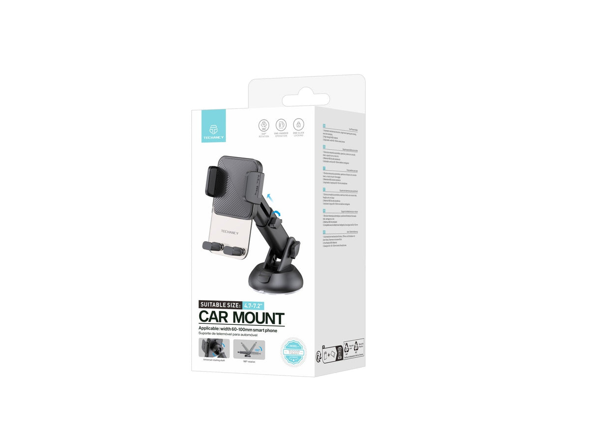 Techancy Suporte para TelemOvel com Ventosa TI2337, Operação com Uma Mão, ABS de Alta Resistência, para Smartphones 4.7"-7.2", Preto