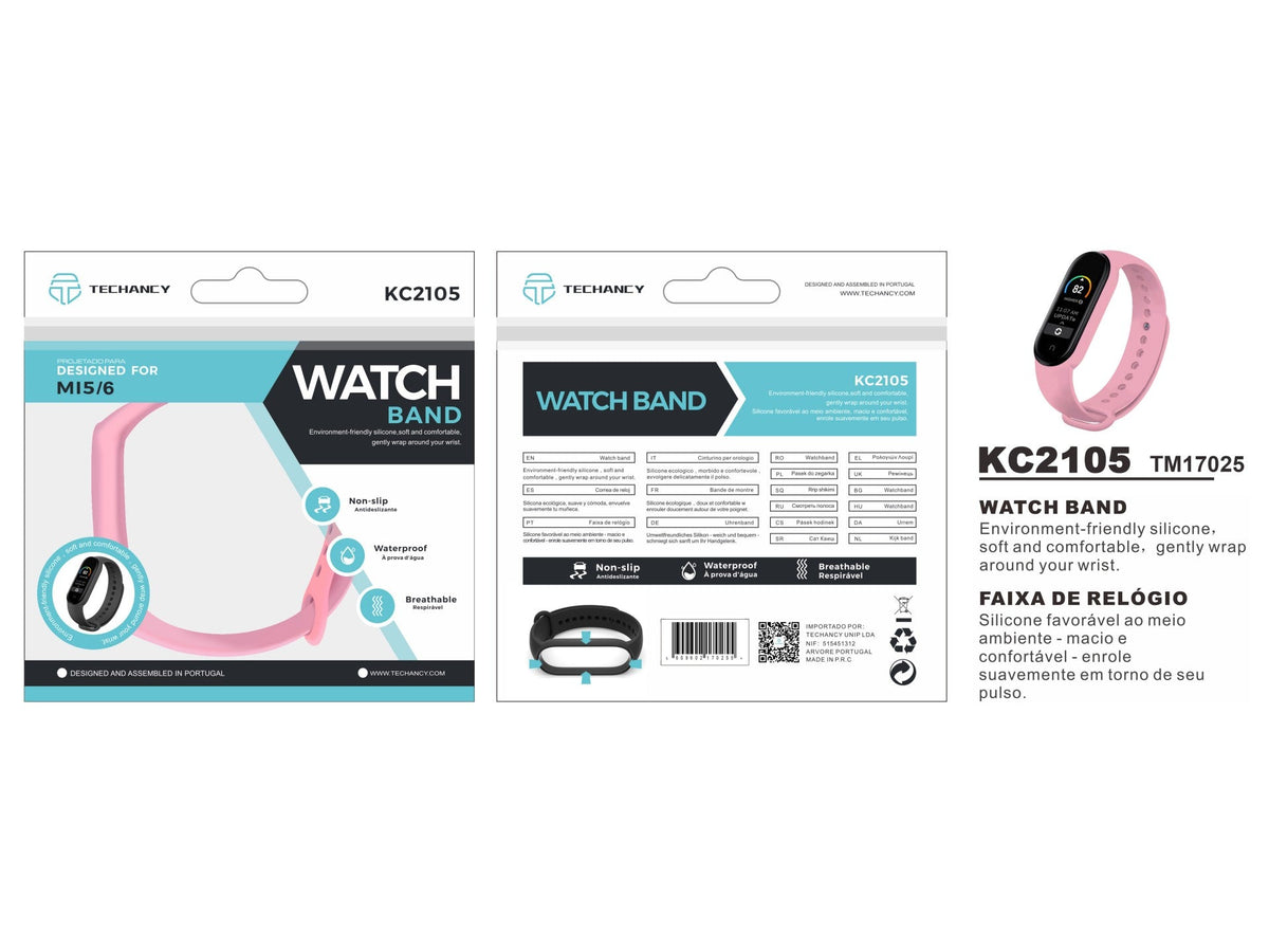 Techancy Pulseira De Silicone Rosa KC2105, Compatível Com A Mi5/6 Smart Band, Material De Silicone, Macio E Confortável.