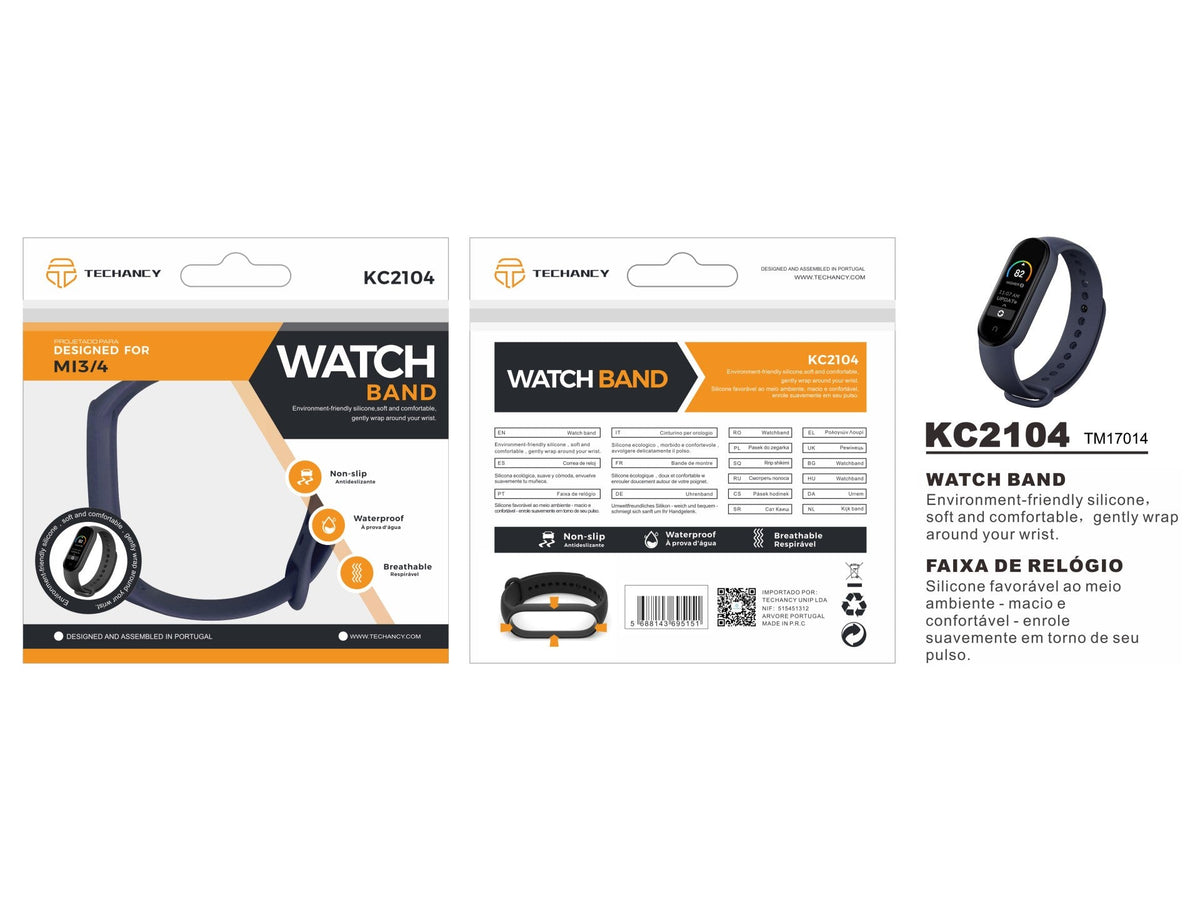 Techancy Pulseira De Silicone Azul KC2104, Compatível Com A Mi3/4 Smart Band, Material De Silicone, Macia E Confortável