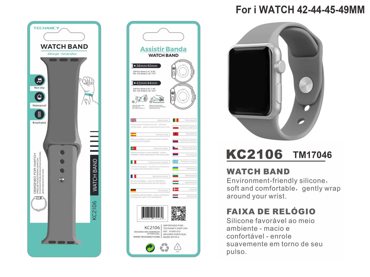 Techancy Pulseira De Silicone Cinzenta KC2106, Compatível Com Apple Watch 42/44/45/49Mm, Material De Silicone, Macio E Confortável.